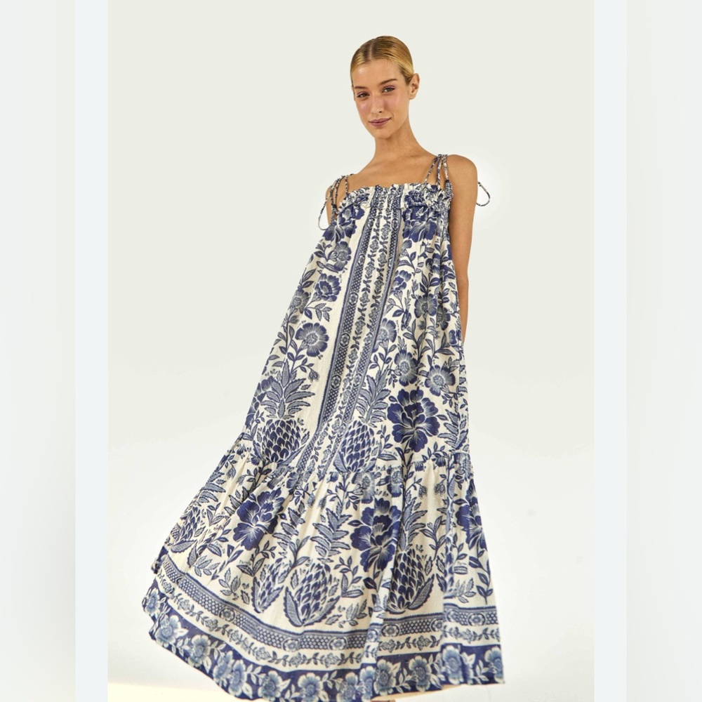 Farm Rio Pineapple Garden Midi dress in blue